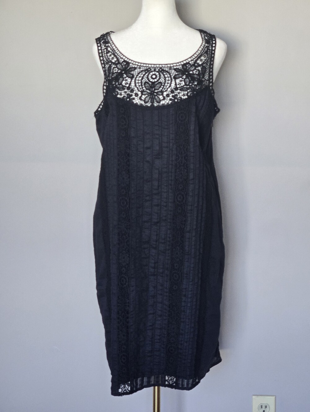 Sundance Amira Black Lace Yoke Crochet Bohemian Sleeveless Mini Dress Size M - Picture 2 of 11